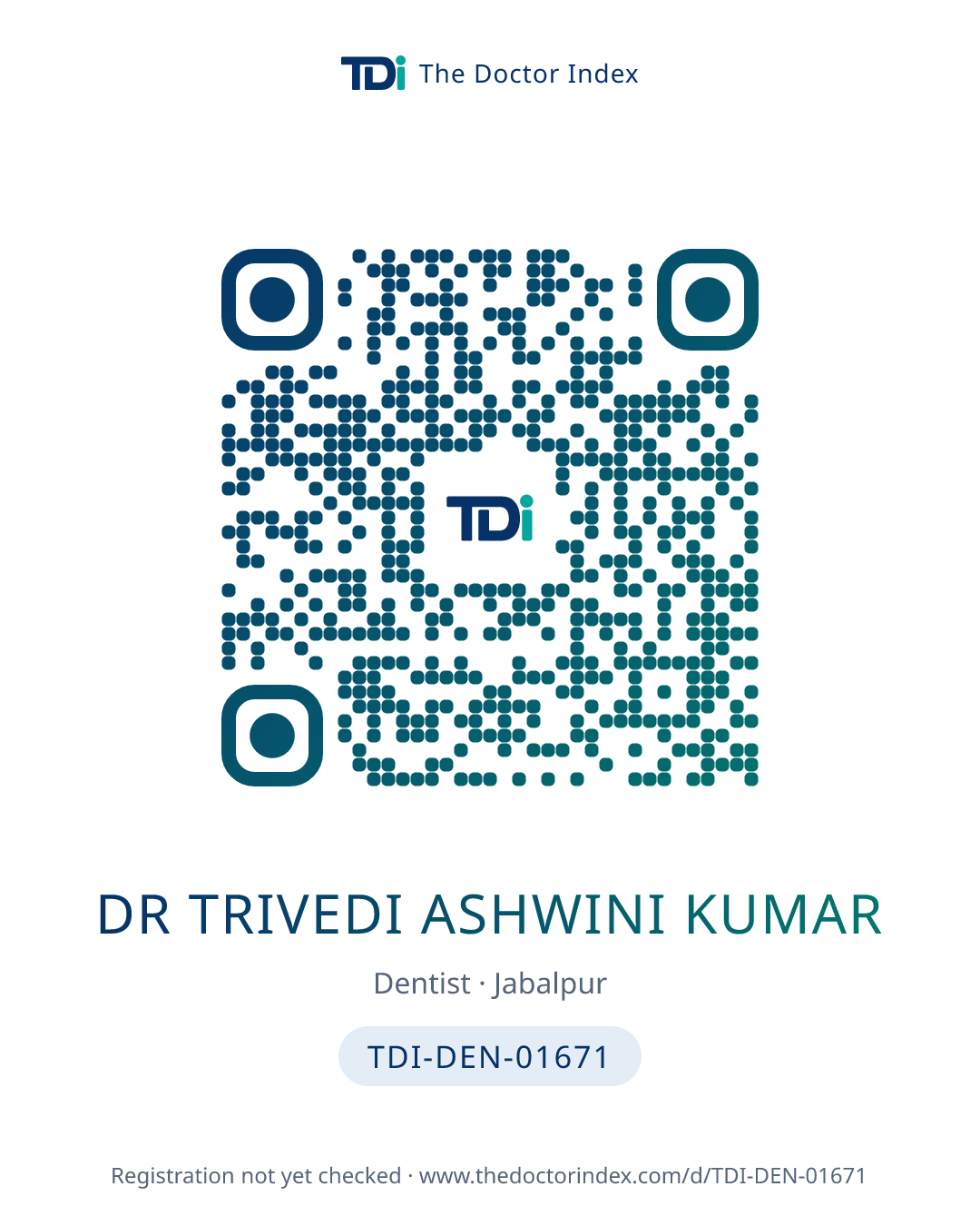 QR card for Dr Trivedi Ashwini Kumar, TDI-DEN-01671