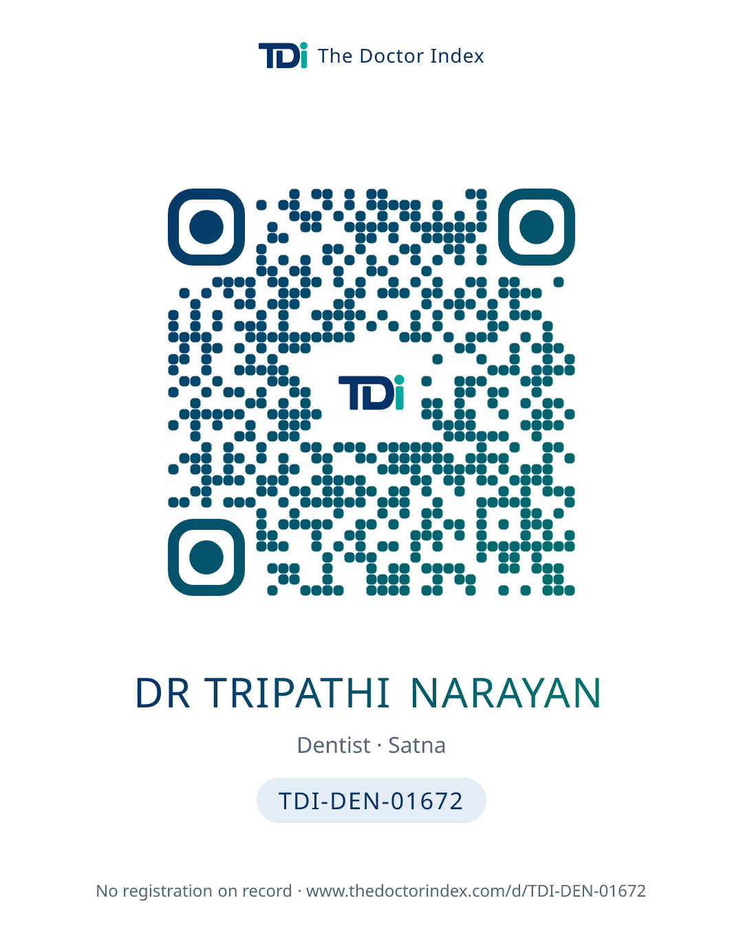 QR card for Dr Tripathi Narayan, TDI-DEN-01672