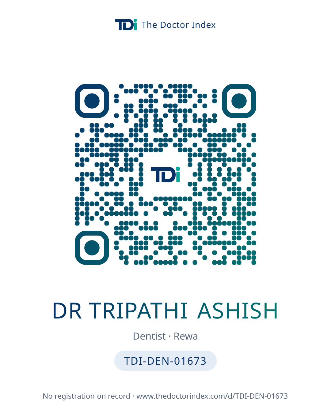 QR card for Dr Tripathi Ashish, TDI-DEN-01673