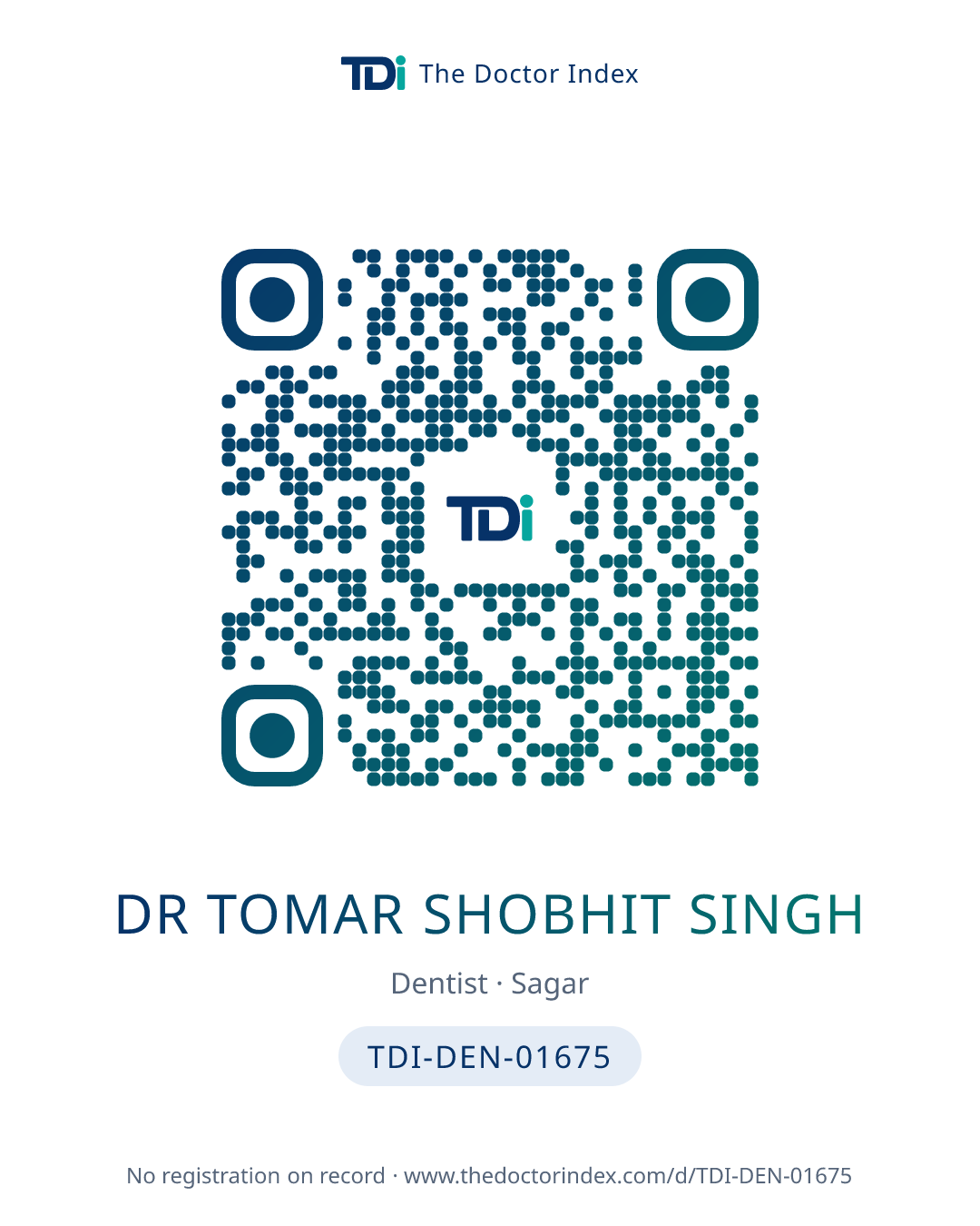 QR card for Dr Tomar Shobhit Singh, TDI-DEN-01675