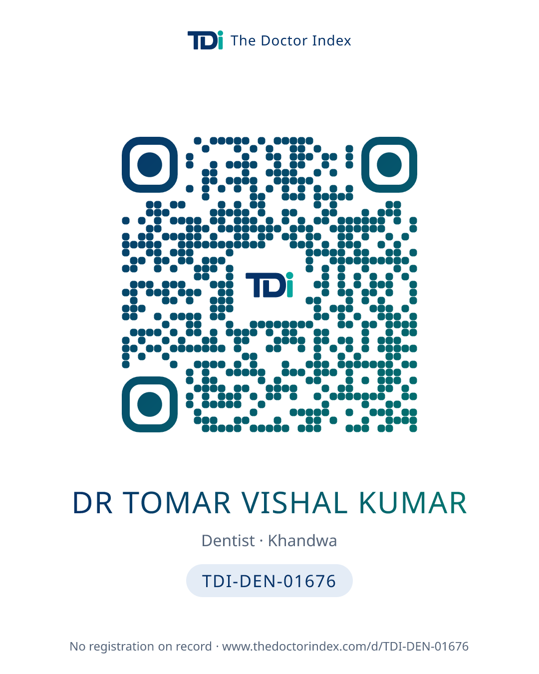 QR card for Dr Tomar Vishal Kumar, TDI-DEN-01676