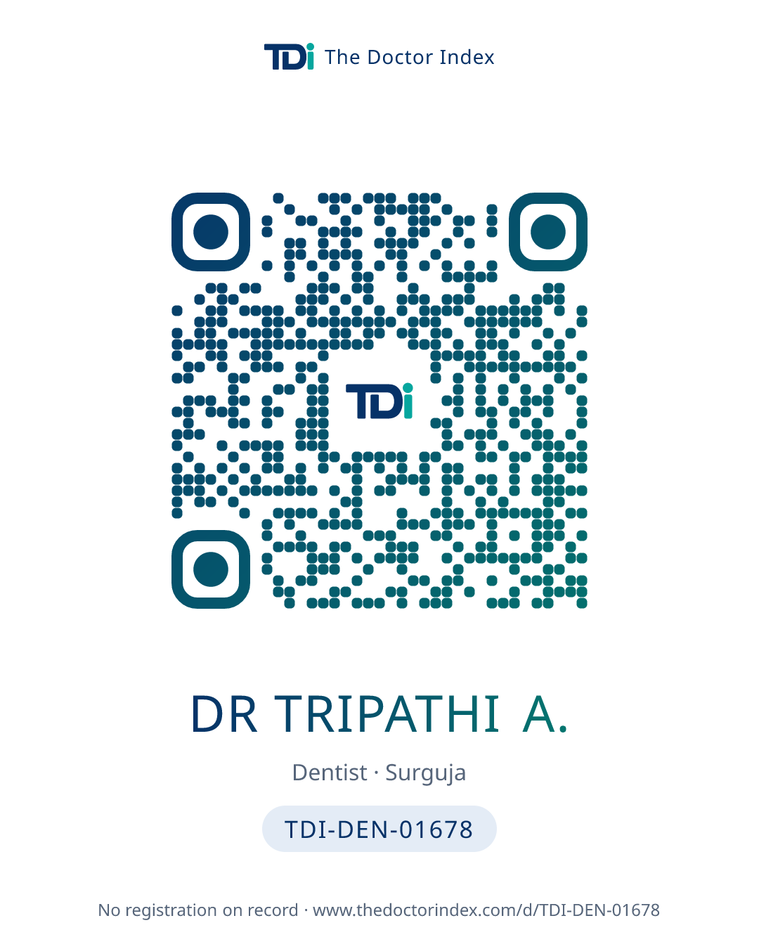 QR card for Dr Tripathi A., TDI-DEN-01678