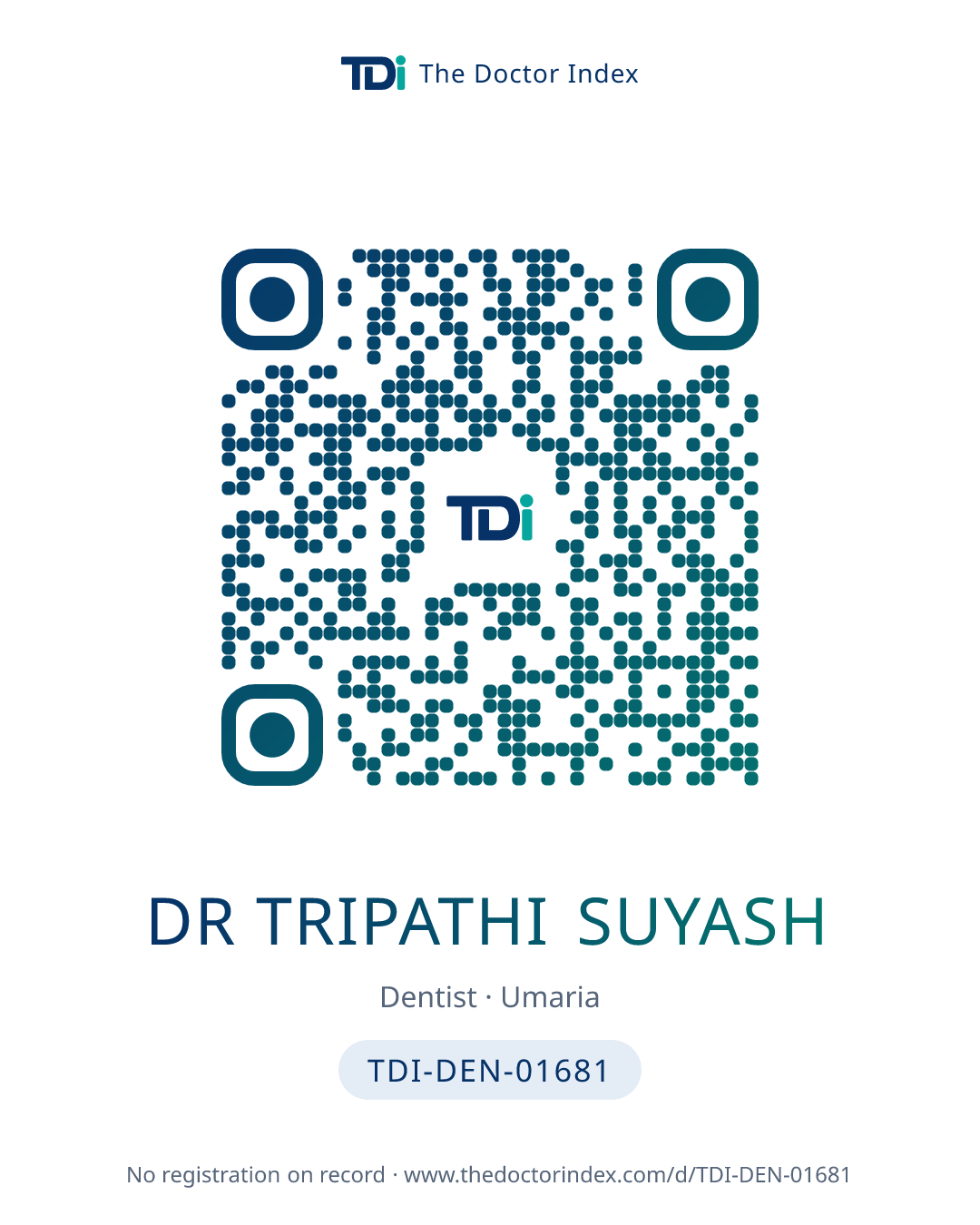 QR card for Dr Tripathi Suyash, TDI-DEN-01681
