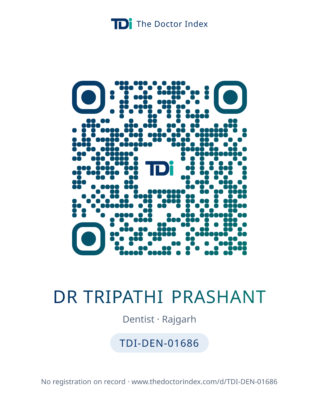 QR card for Dr Tripathi Prashant, TDI-DEN-01686