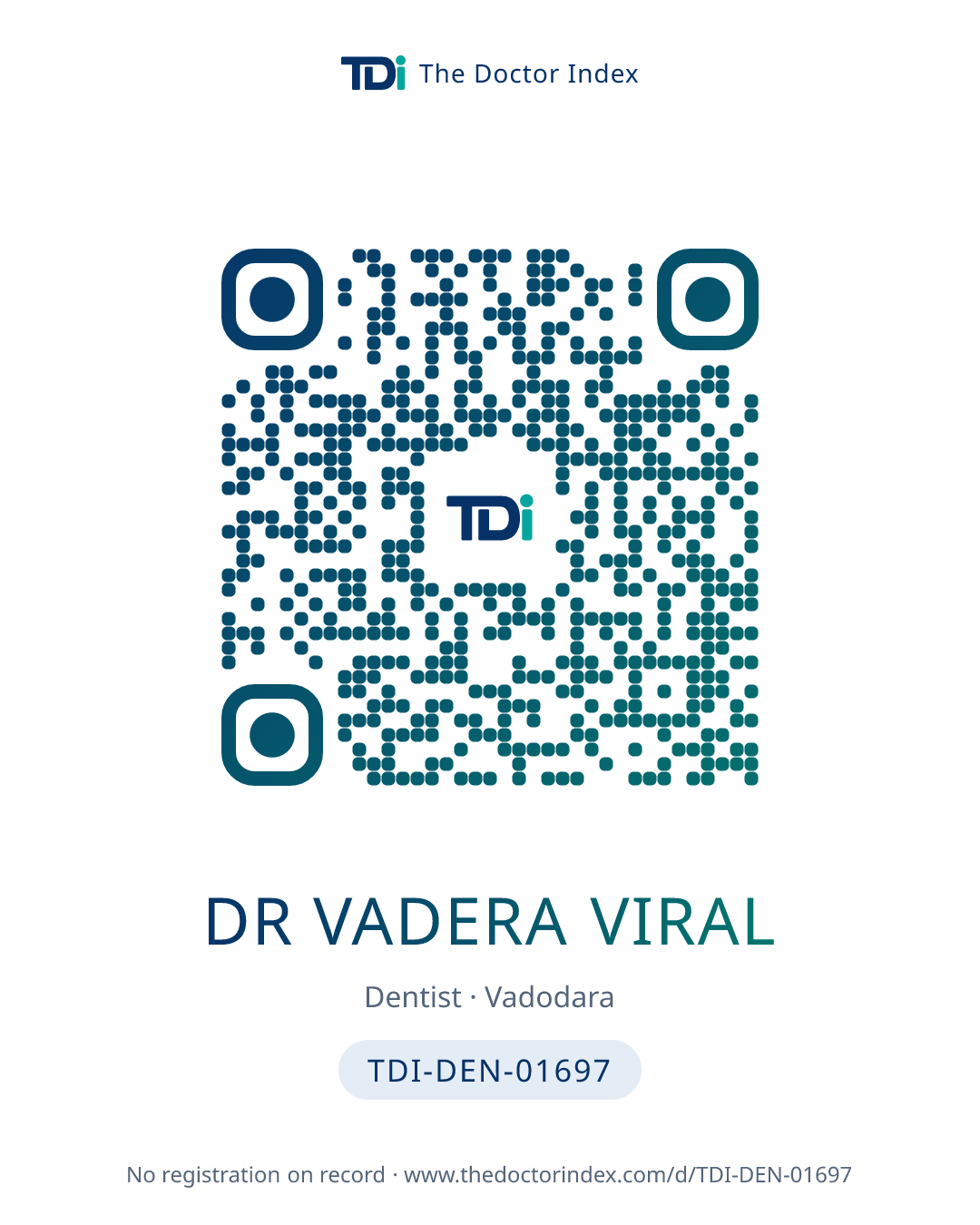 QR card for Dr Vadera Viral, TDI-DEN-01697