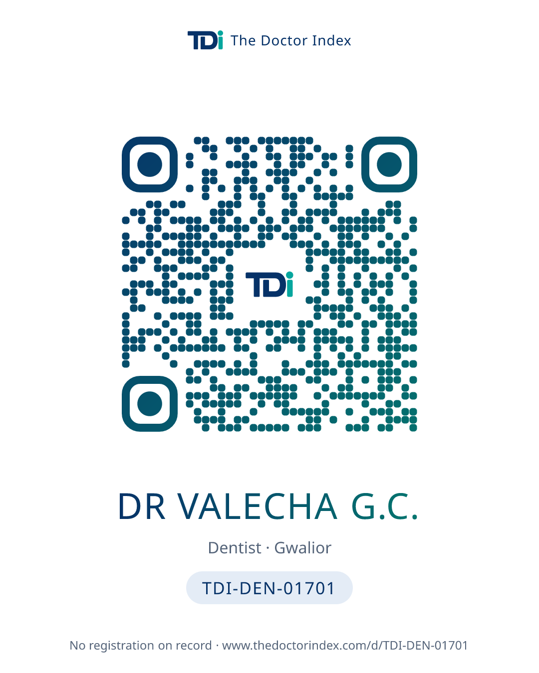 QR card for Dr Valecha G.C., TDI-DEN-01701