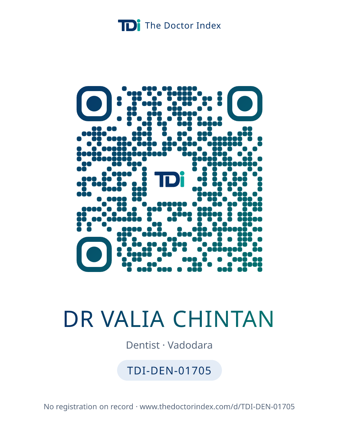 QR card for Dr Valia Chintan, TDI-DEN-01705