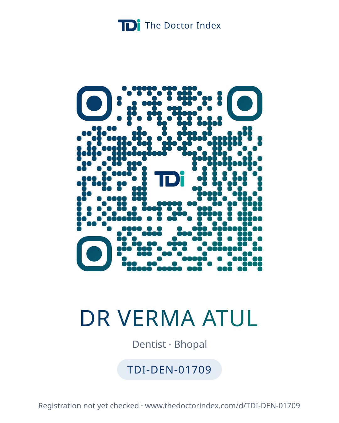 QR card for Dr Verma Atul, TDI-DEN-01709