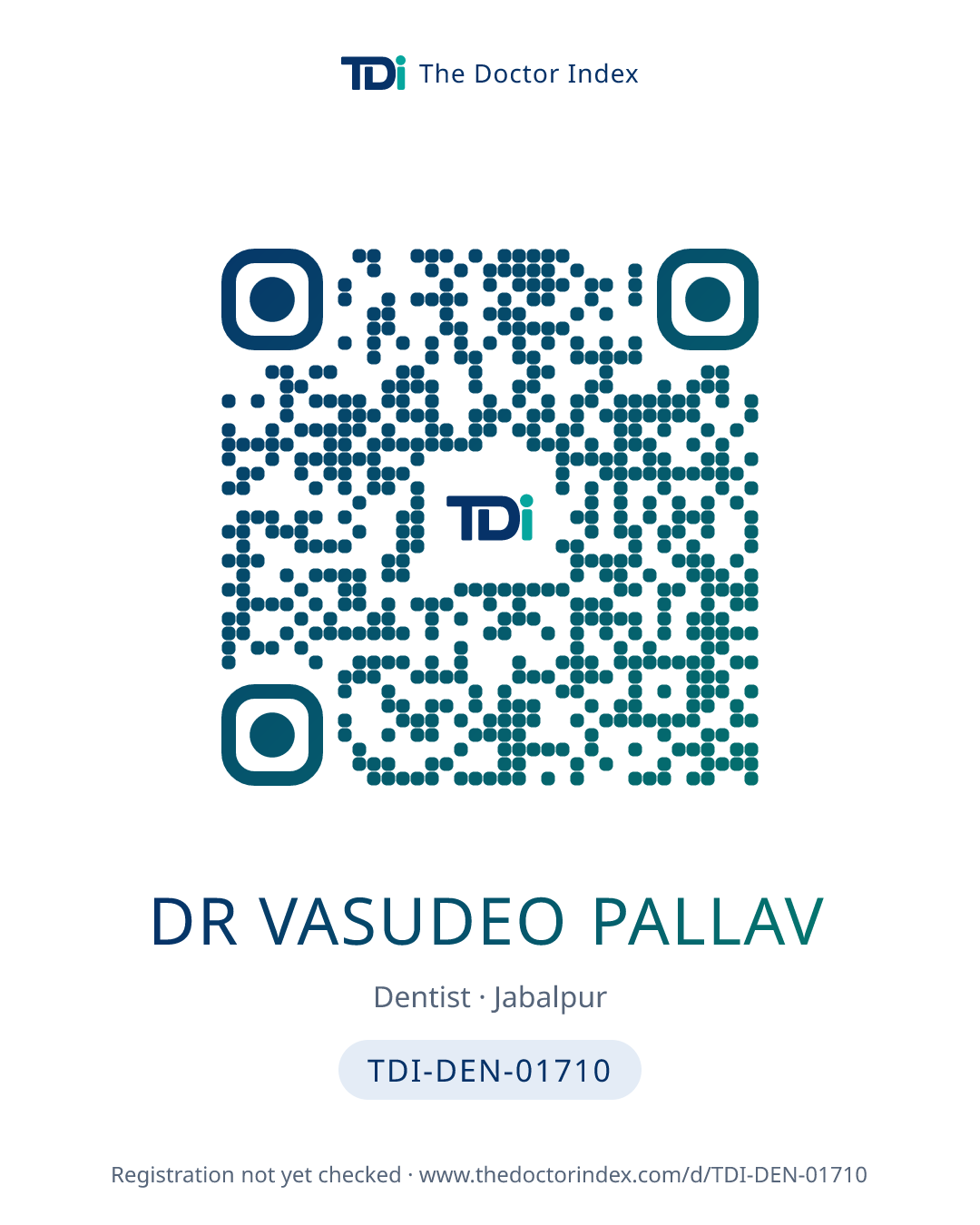 QR card for Dr Vasudeo Pallav, TDI-DEN-01710