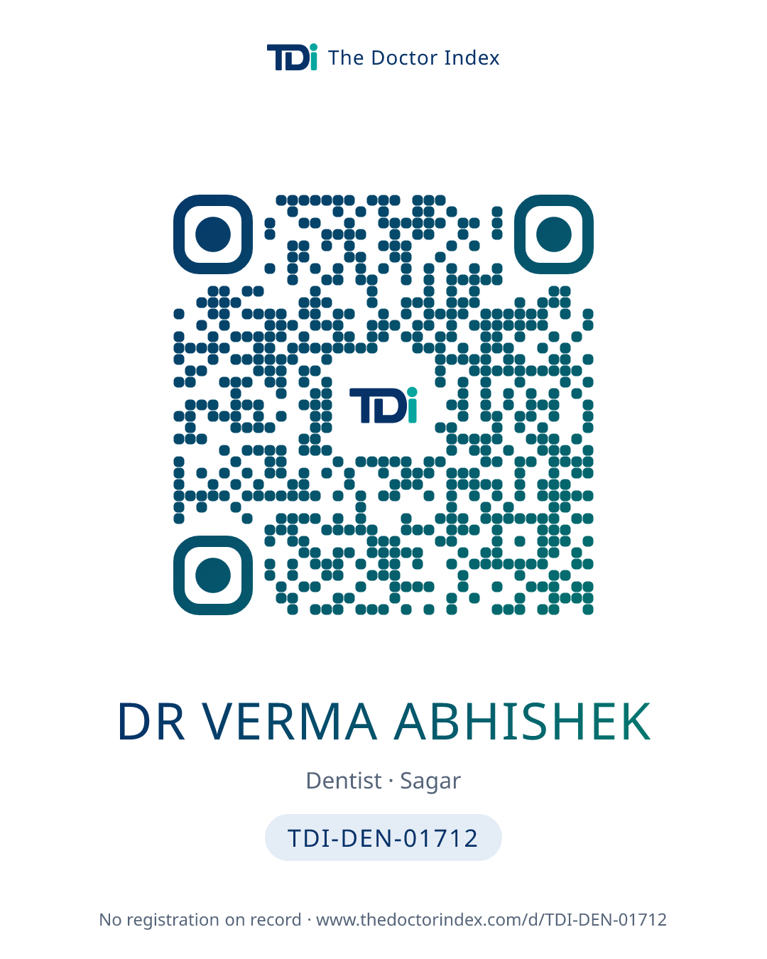 QR card for Dr Verma Abhishek, TDI-DEN-01712