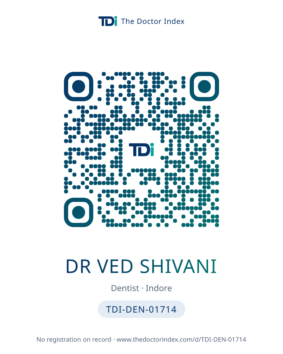 QR card for Dr Ved Shivani, TDI-DEN-01714