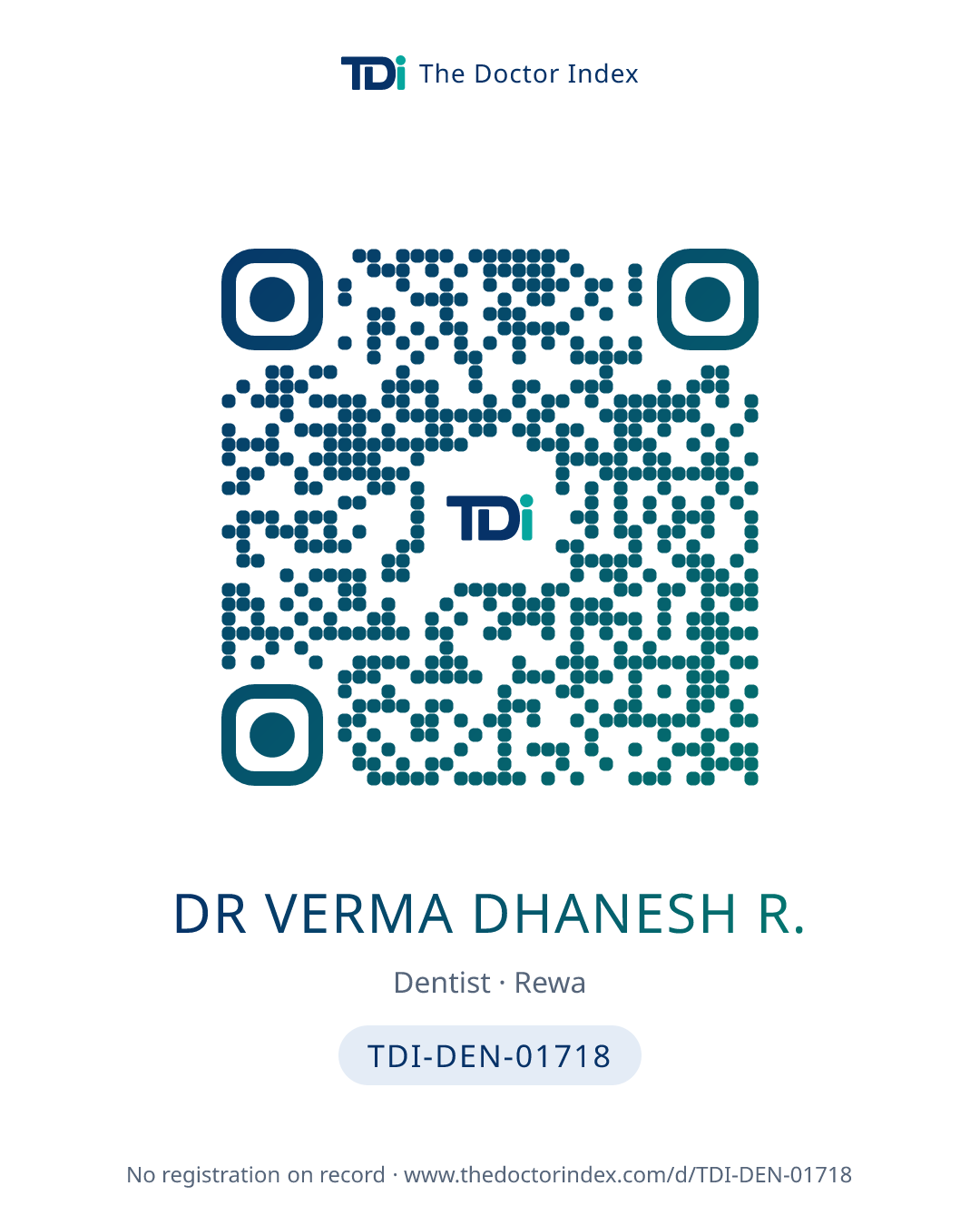 QR card for Dr Verma Dhanesh R., TDI-DEN-01718