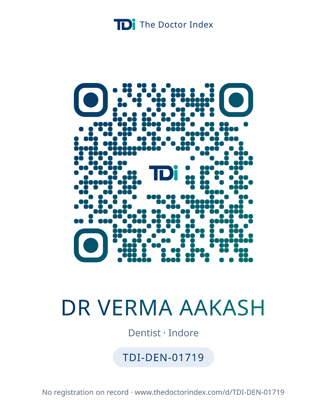 QR card for Dr Verma Aakash, TDI-DEN-01719