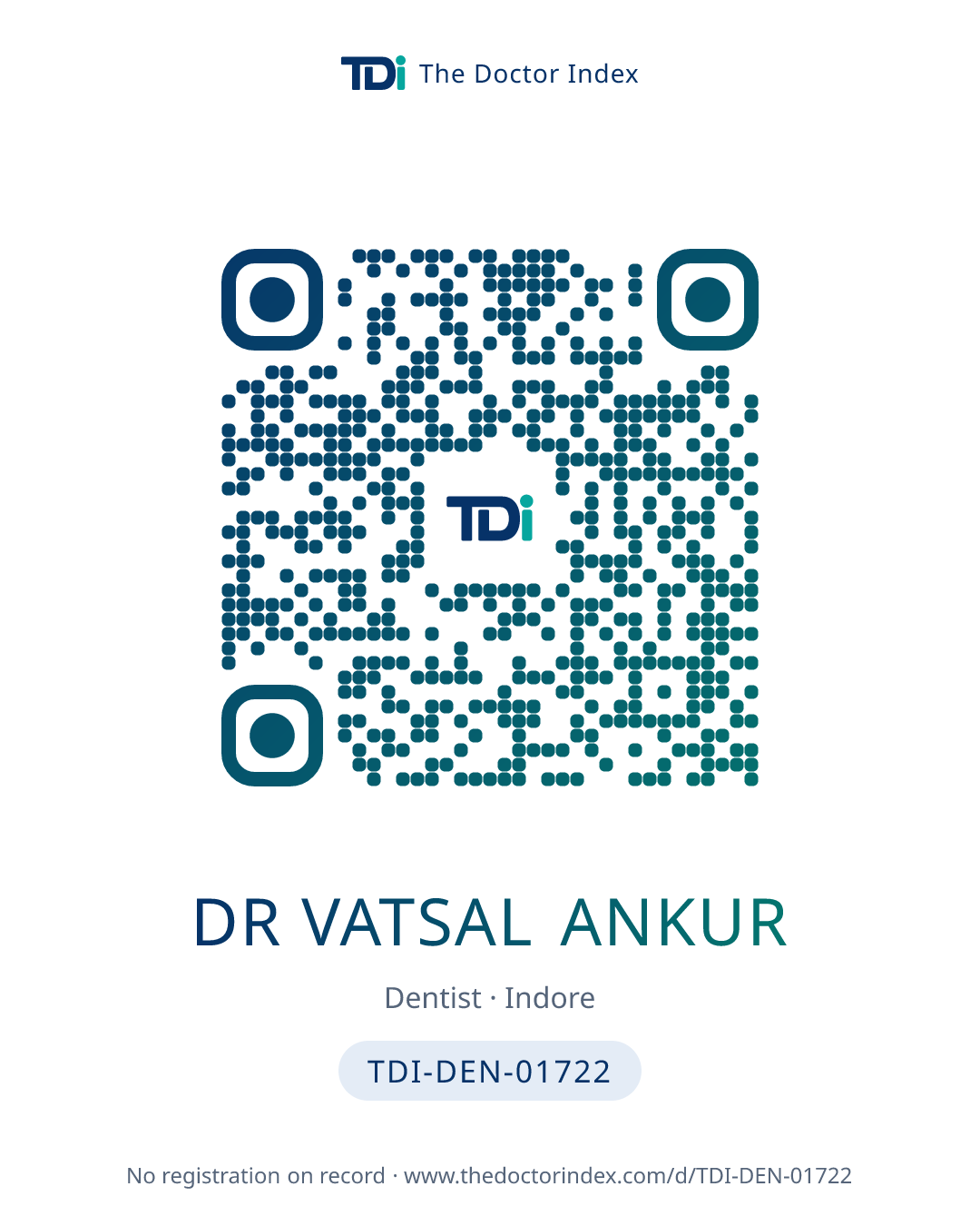 QR card for Dr Vatsal Ankur, TDI-DEN-01722