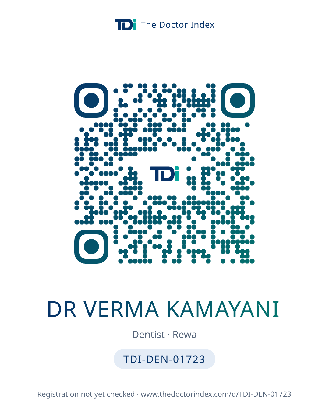 QR card for Dr Verma Kamayani, TDI-DEN-01723