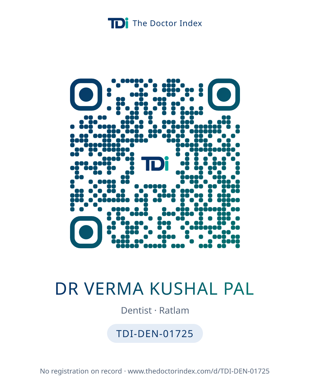 QR card for Dr Verma Kushal Pal, TDI-DEN-01725