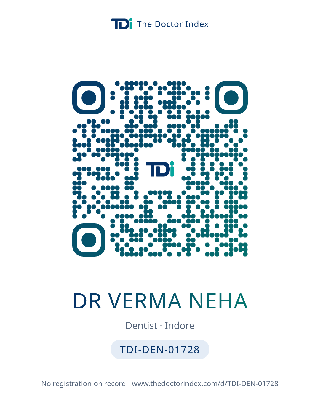 QR card for Dr Verma Neha, TDI-DEN-01728