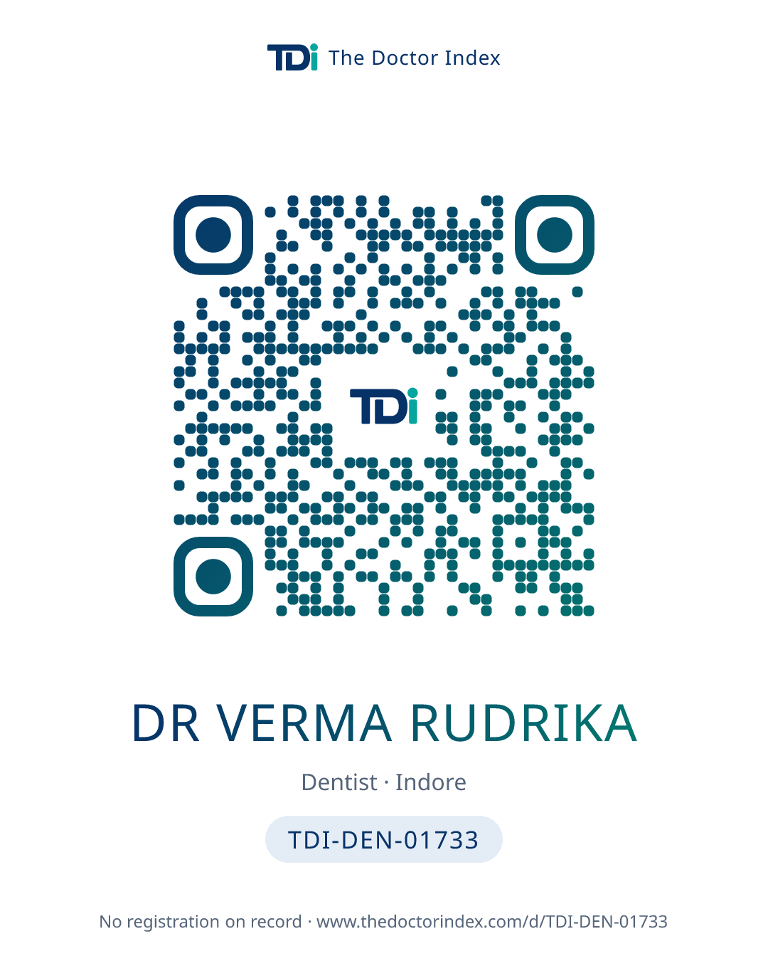 QR card for Dr Verma Rudrika, TDI-DEN-01733