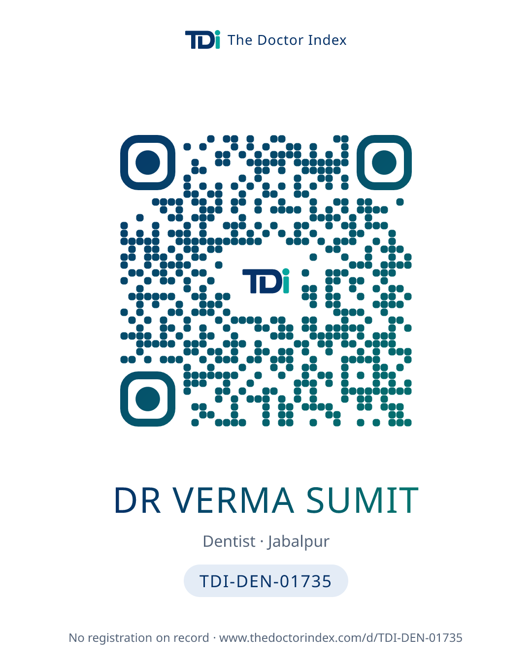 QR card for Dr Verma Sumit, TDI-DEN-01735