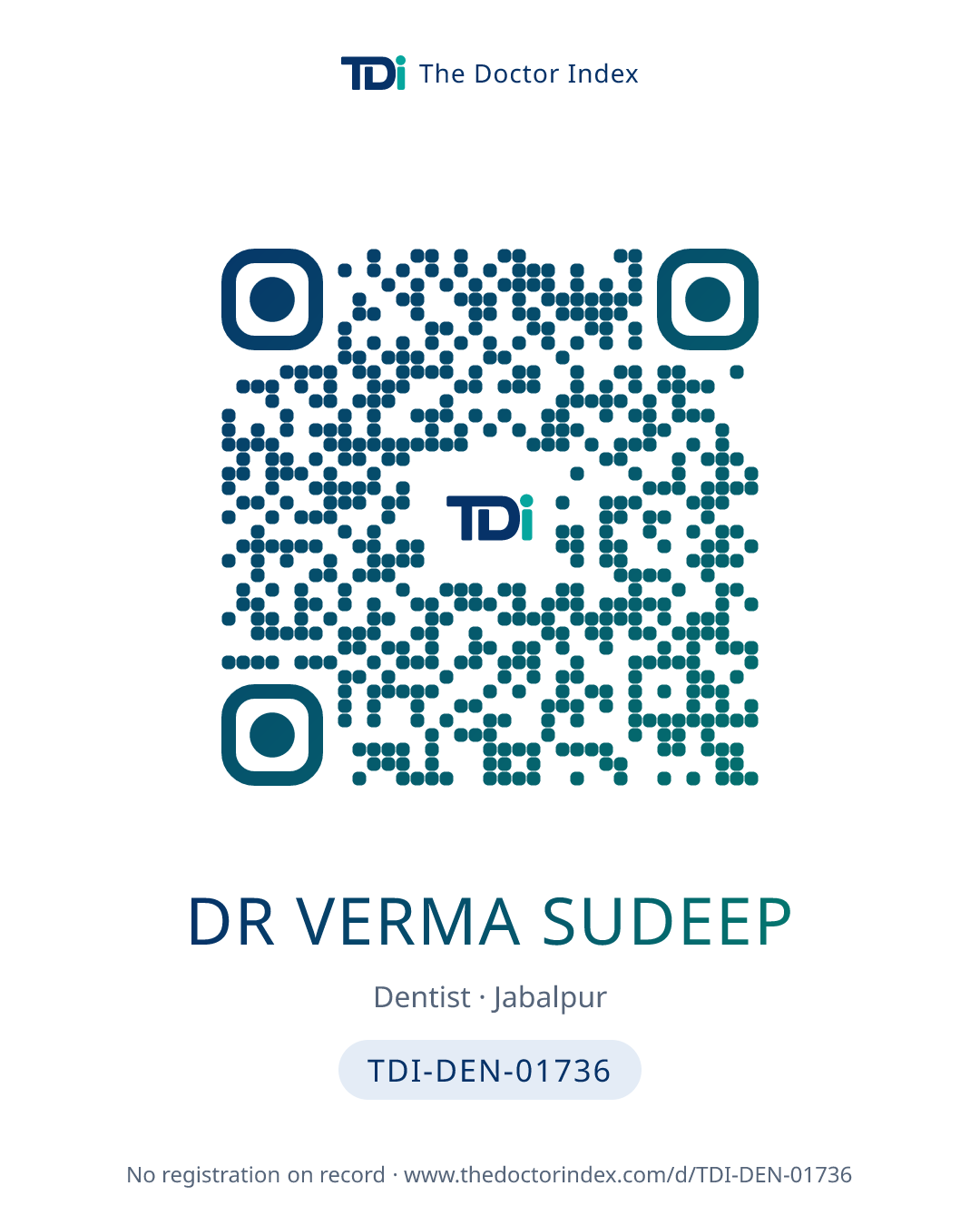 QR card for Dr Verma Sudeep, TDI-DEN-01736
