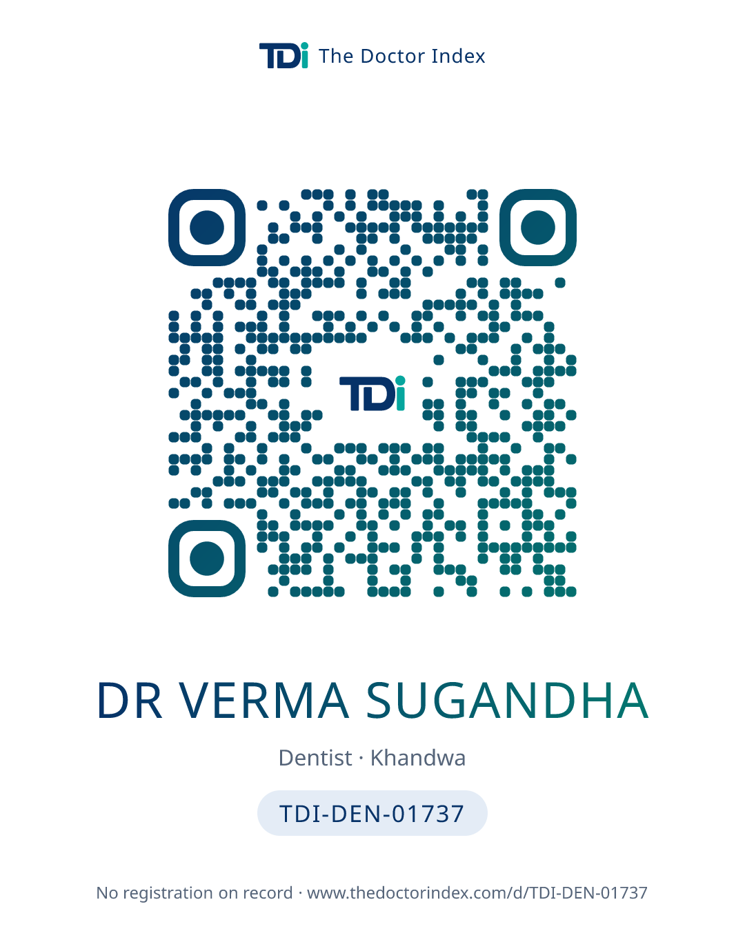 QR card for Dr Verma Sugandha, TDI-DEN-01737