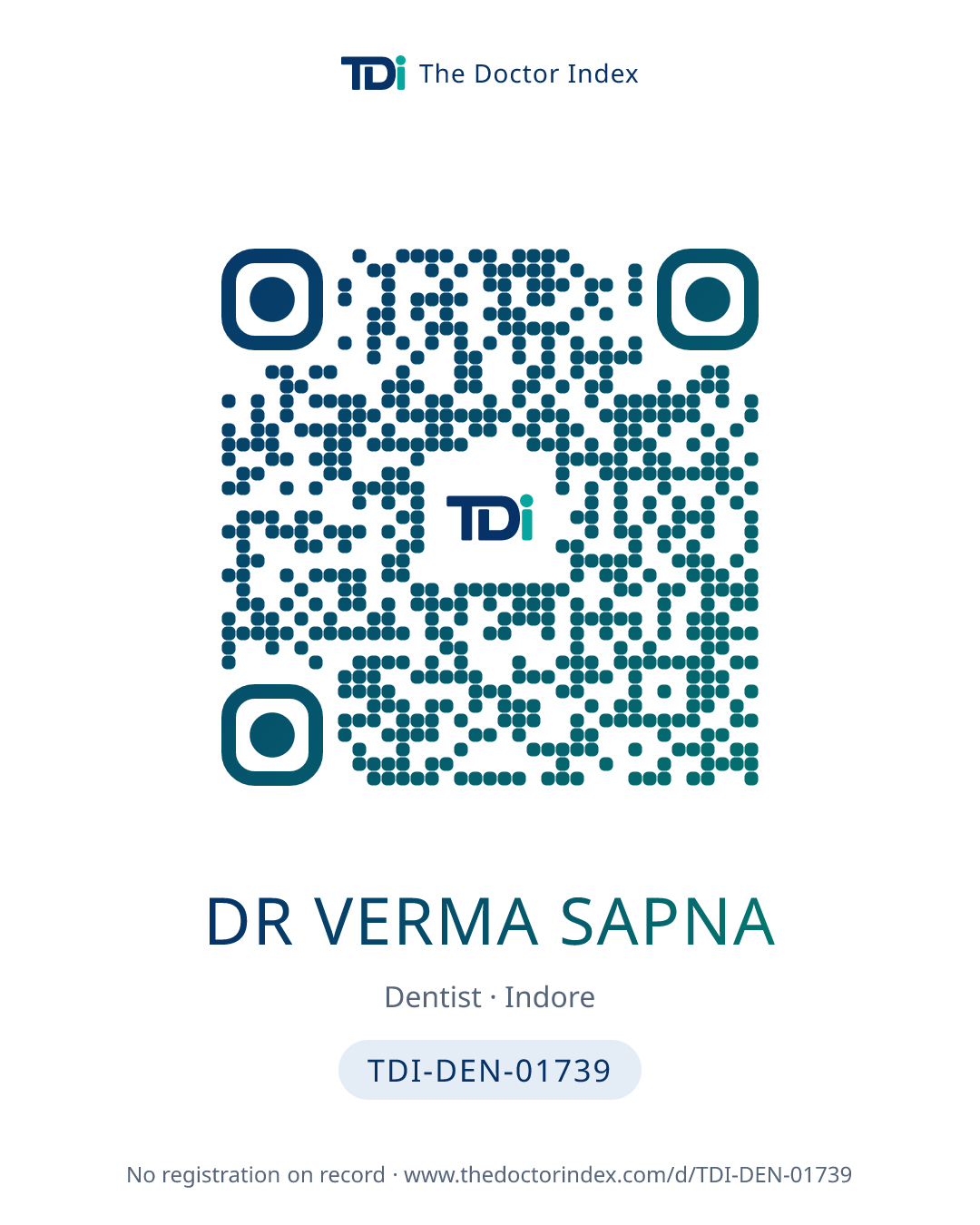 QR card for Dr Verma Sapna, TDI-DEN-01739