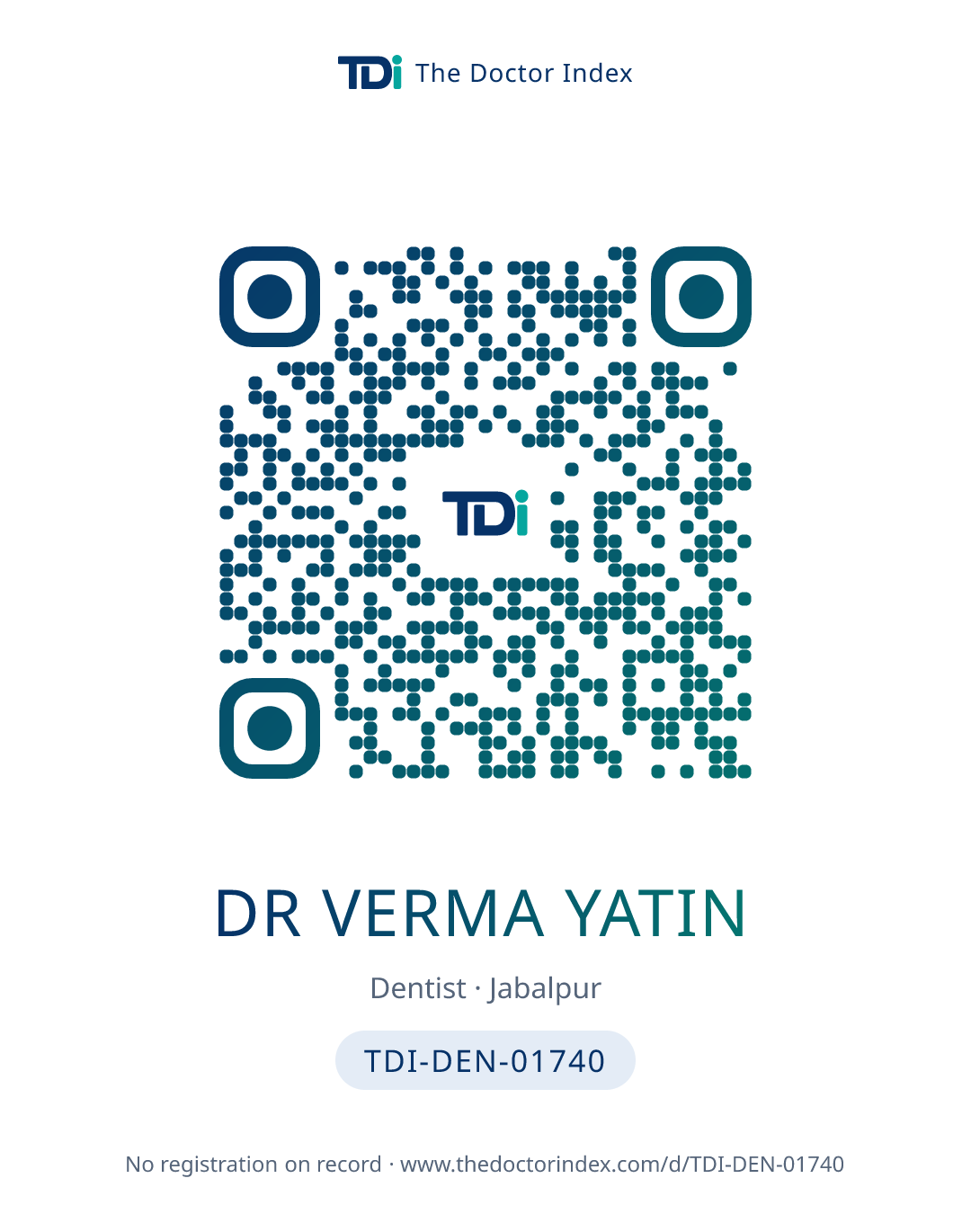 QR card for Dr Verma Yatin, TDI-DEN-01740