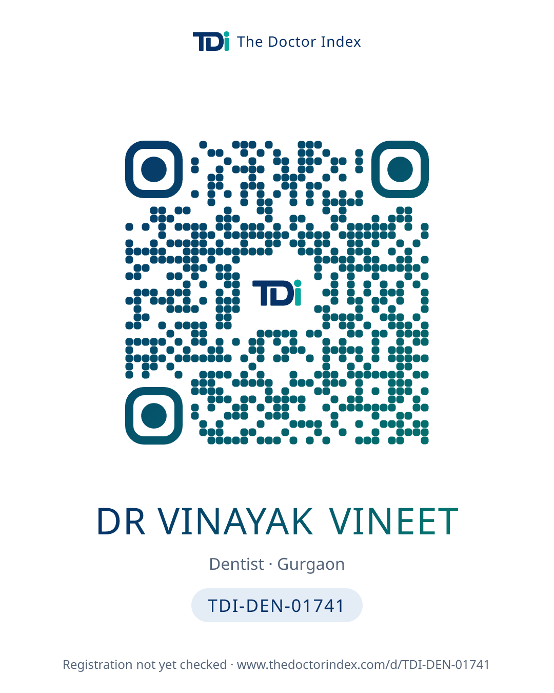 QR card for Dr Vinayak Vineet, TDI-DEN-01741