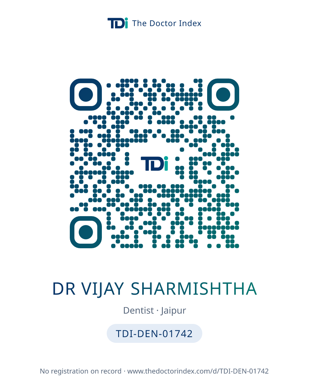 QR card for Dr Vijay Sharmishtha, TDI-DEN-01742