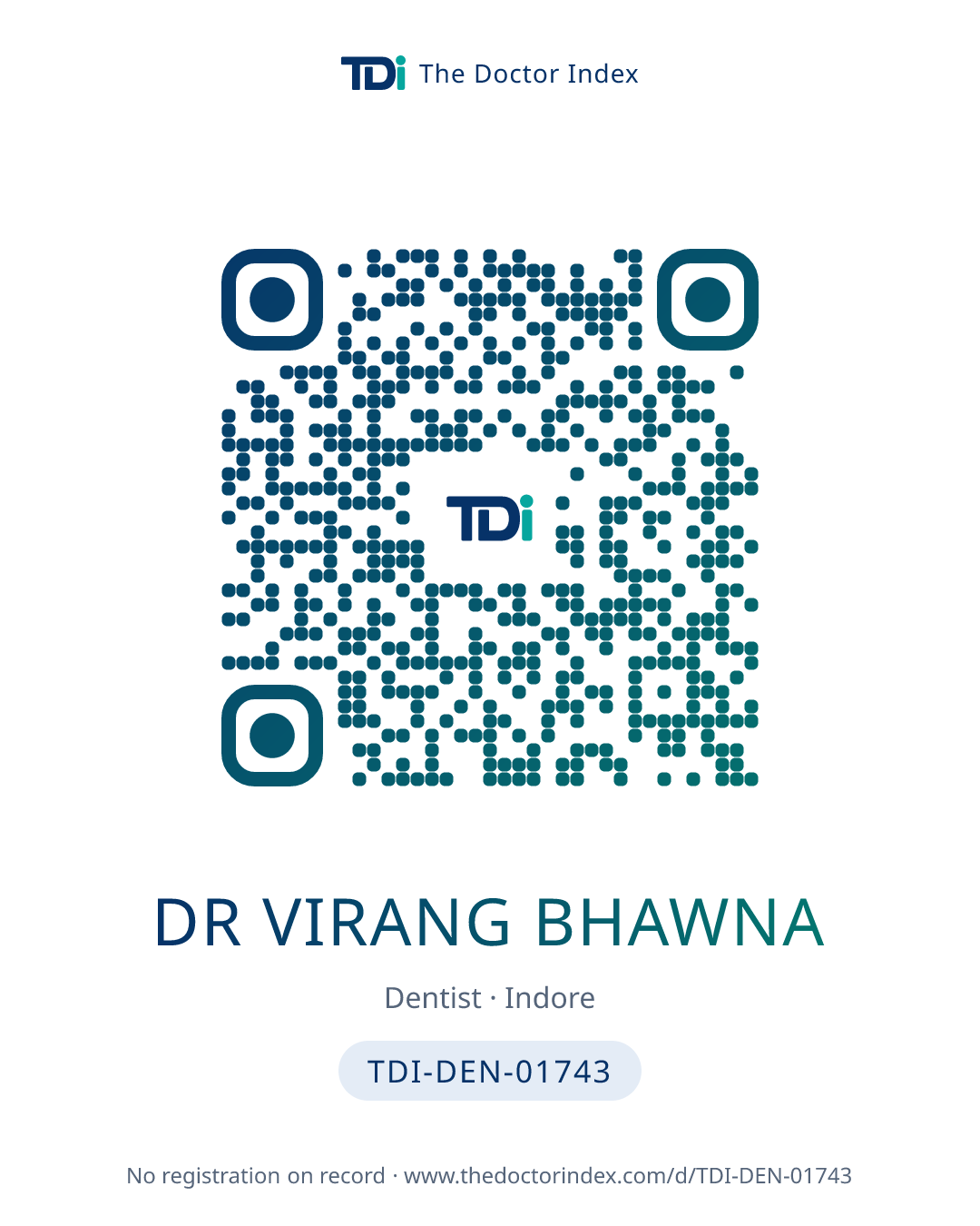 QR card for Dr Virang Bhawna, TDI-DEN-01743