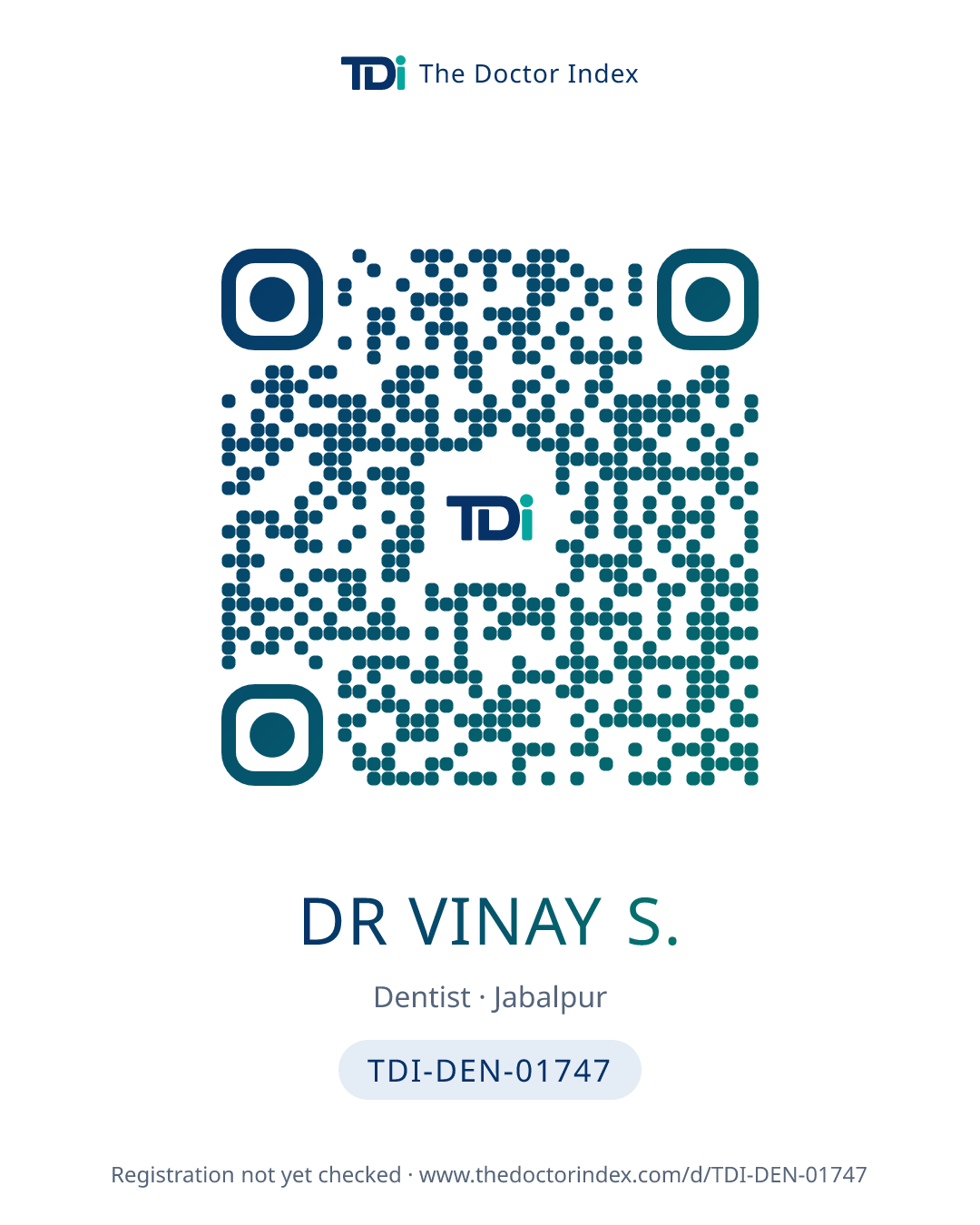 QR card for Dr Vinay S., TDI-DEN-01747