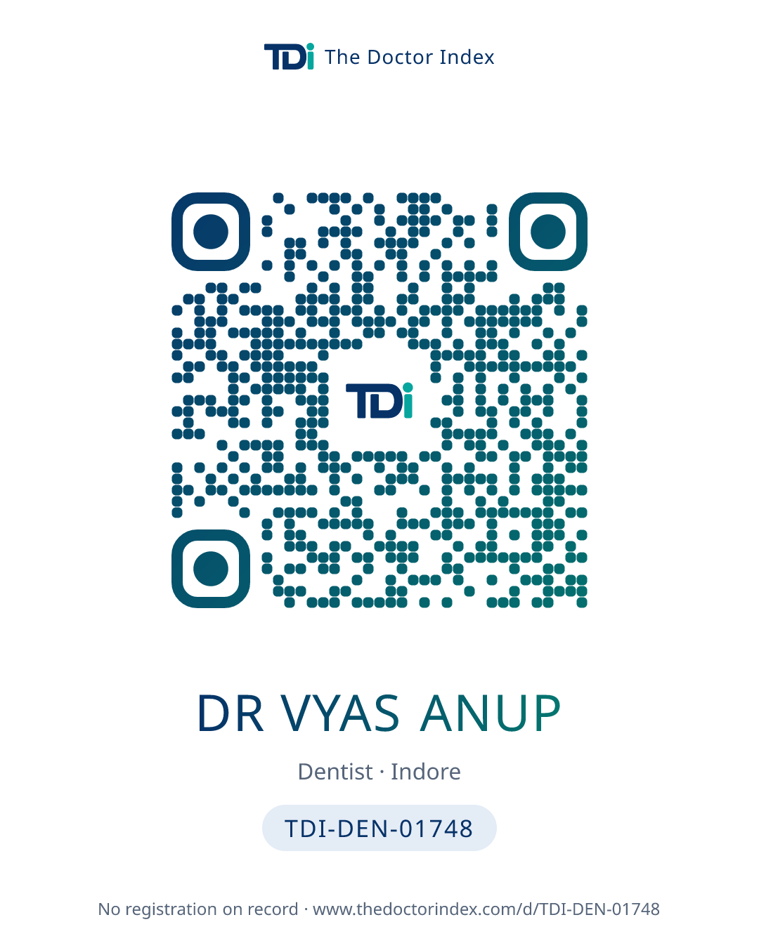 QR card for Dr Vyas Anup, TDI-DEN-01748