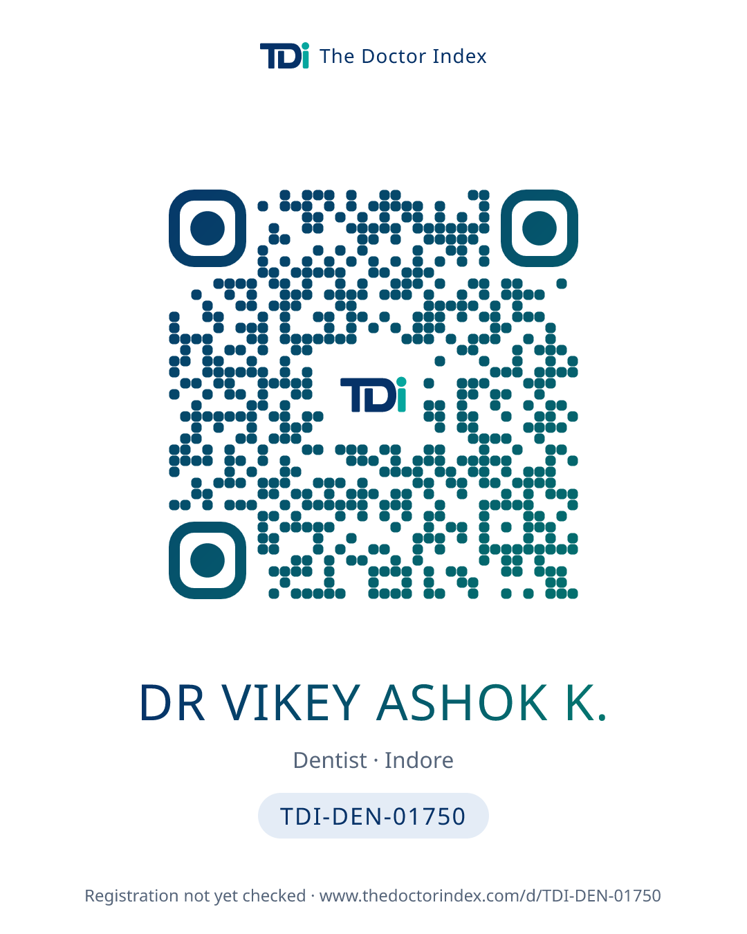 QR card for Dr Vikey Ashok K., TDI-DEN-01750
