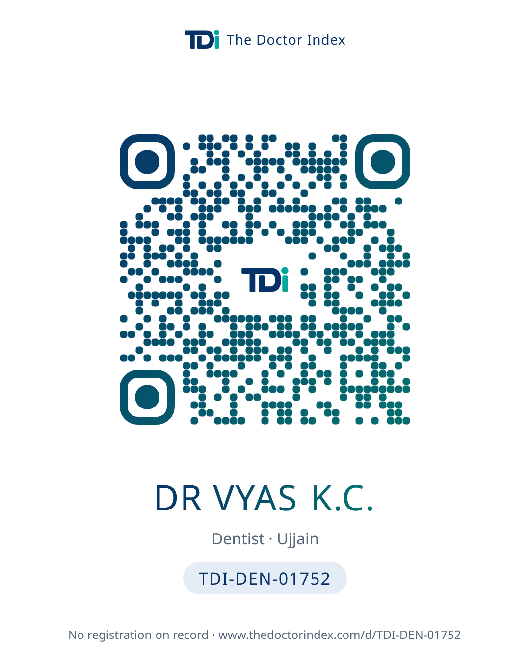 QR card for Dr Vyas K.C., TDI-DEN-01752