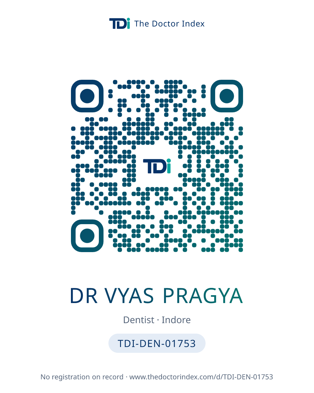 QR card for Dr Vyas Pragya, TDI-DEN-01753