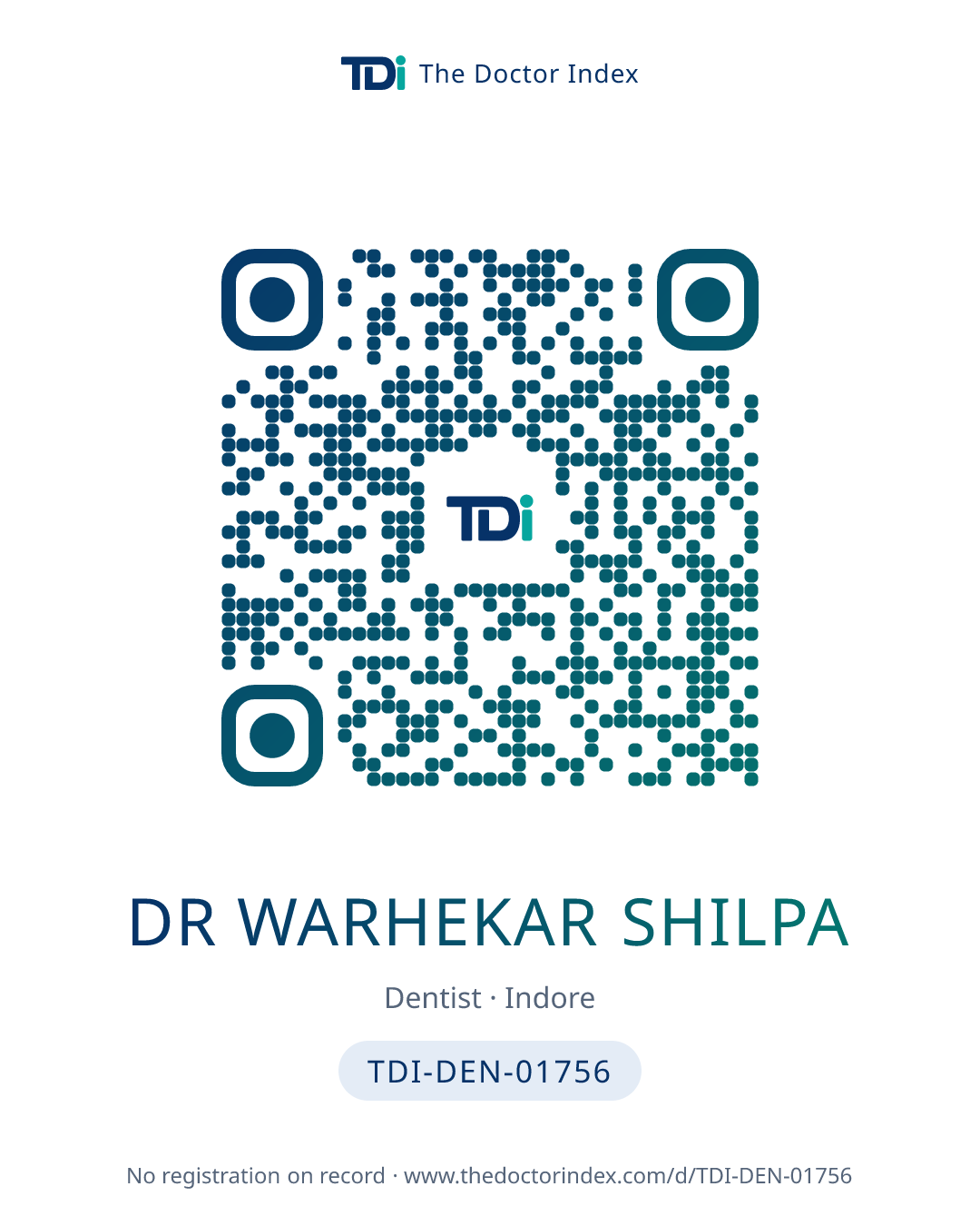 QR card for Dr Warhekar Shilpa, TDI-DEN-01756