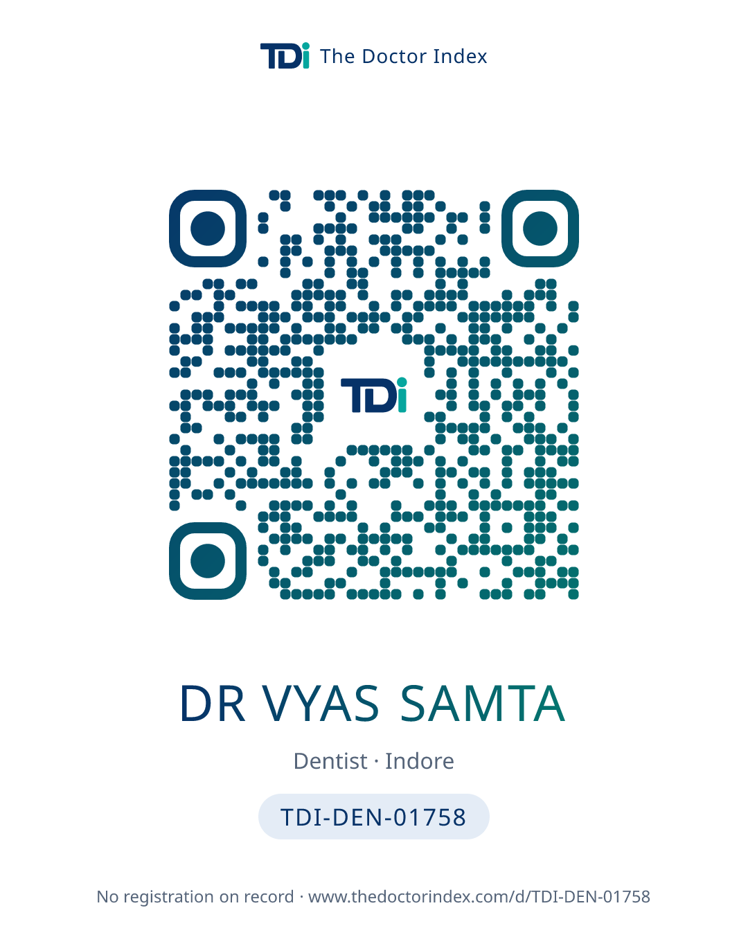 QR card for Dr Vyas Samta, TDI-DEN-01758
