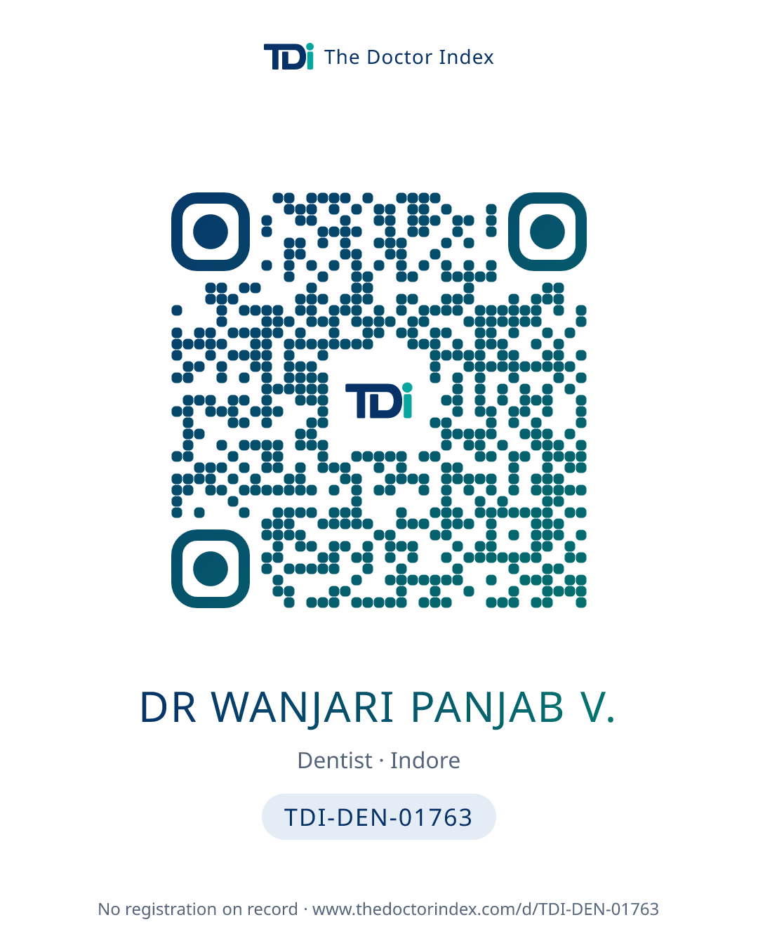 QR card for Dr Wanjari Panjab V., TDI-DEN-01763