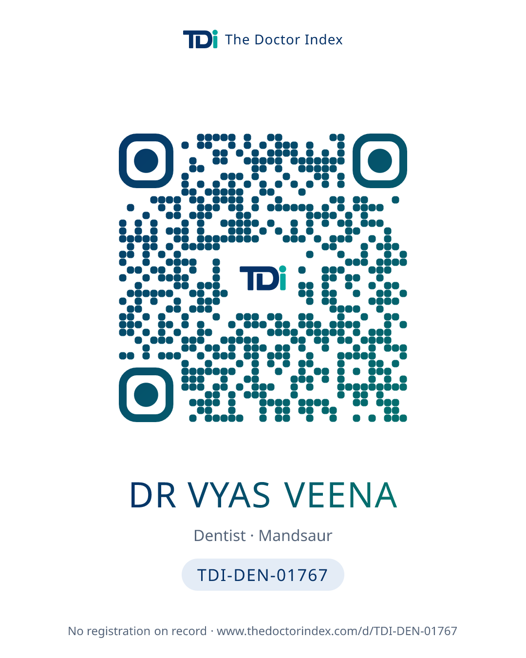 QR card for Dr Vyas Veena, TDI-DEN-01767