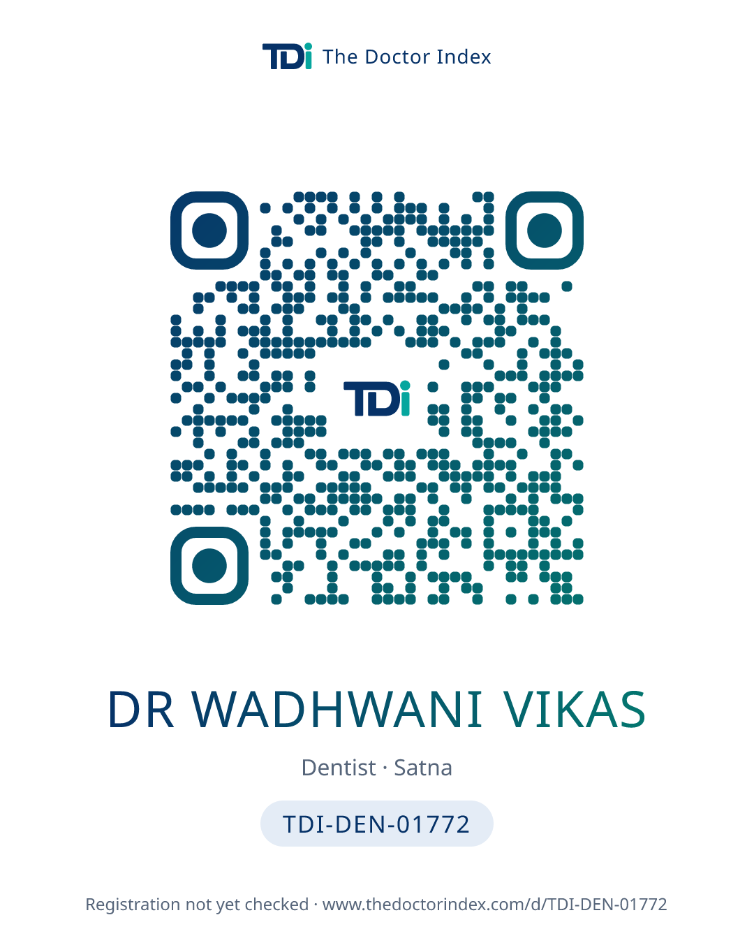 QR card for Dr Wadhwani Vikas, TDI-DEN-01772