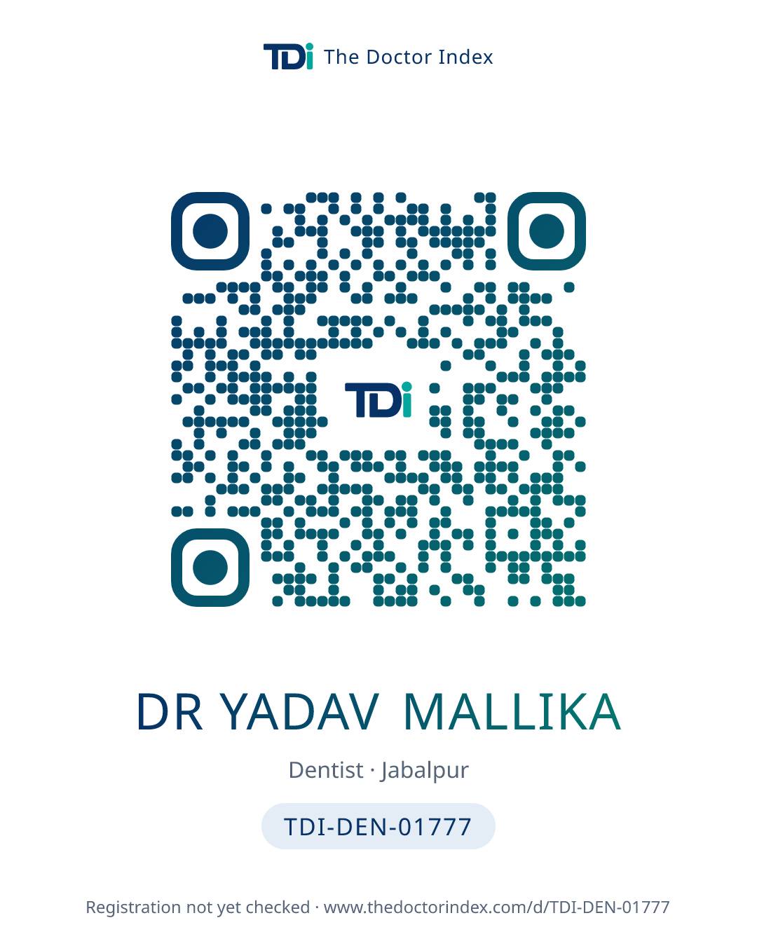 QR card for Dr Yadav Mallika, TDI-DEN-01777