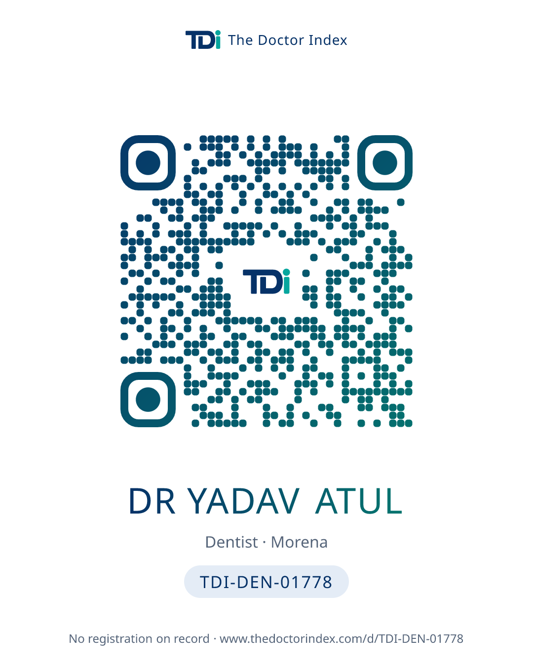 QR card for Dr Yadav Atul, TDI-DEN-01778