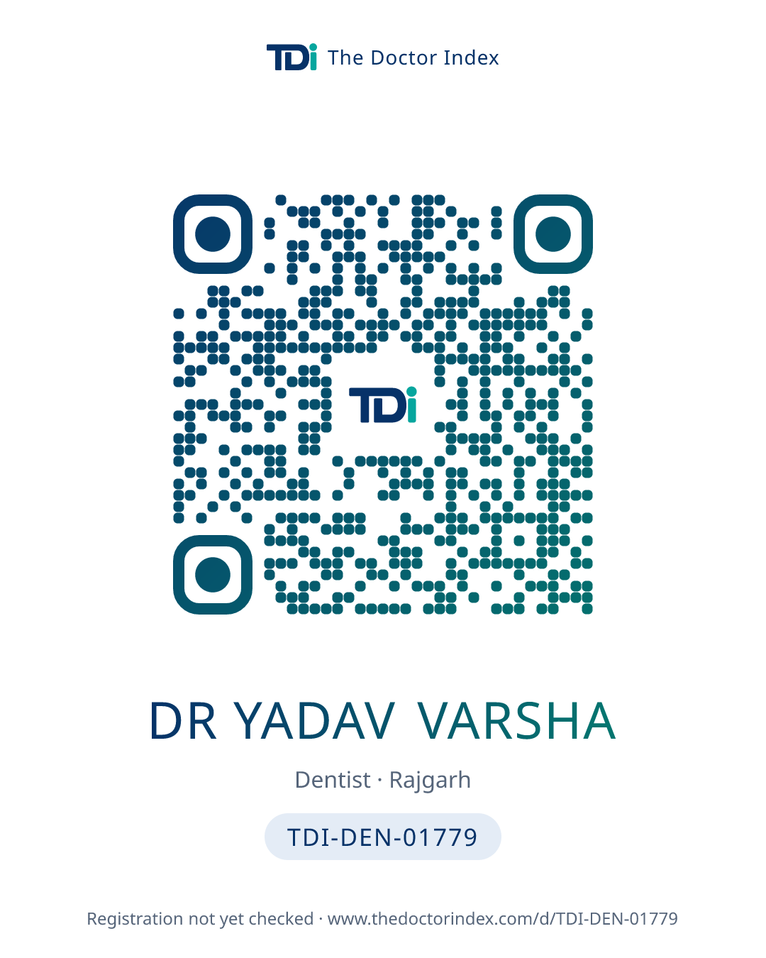 QR card for Dr Yadav Varsha, TDI-DEN-01779