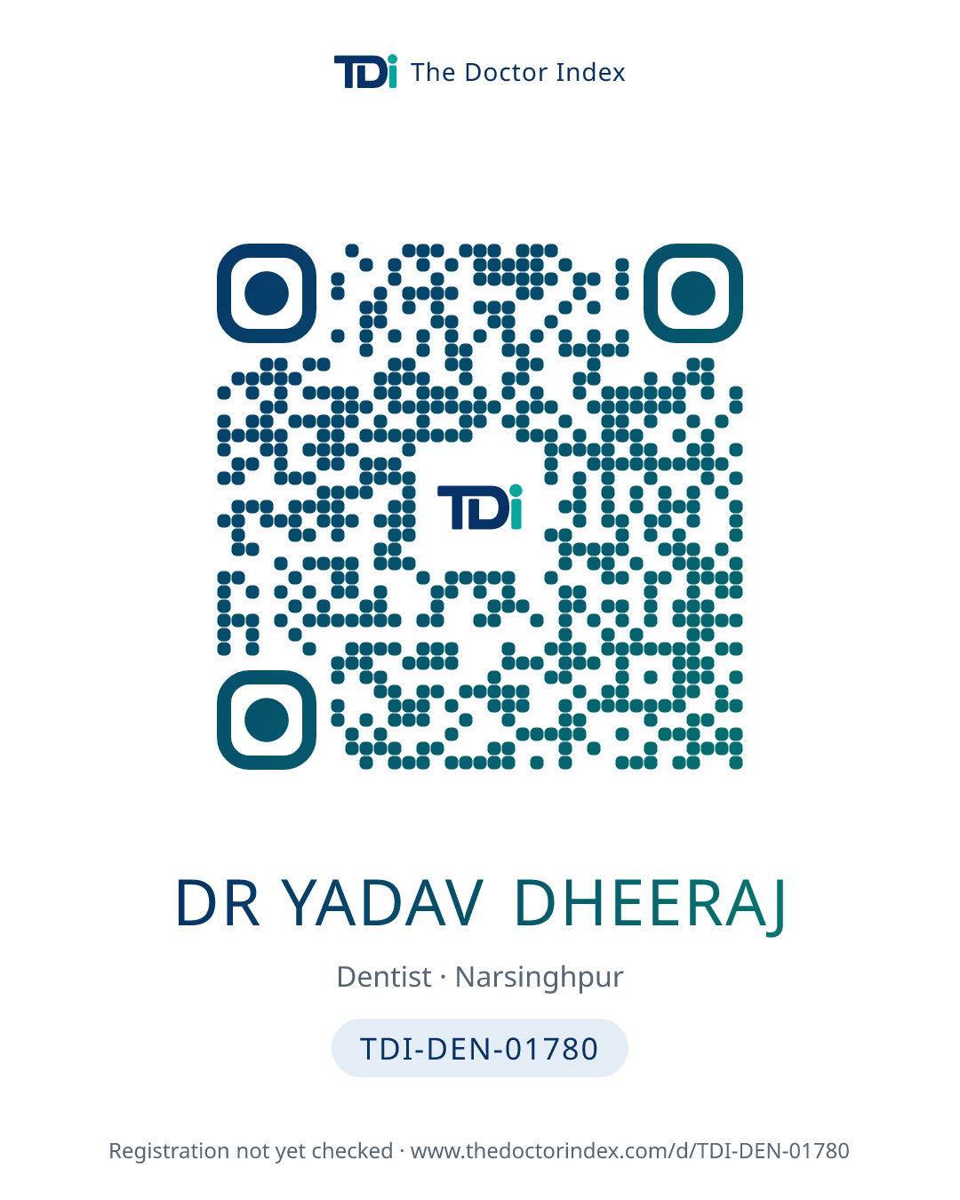 QR card for Dr Yadav Dheeraj, TDI-DEN-01780