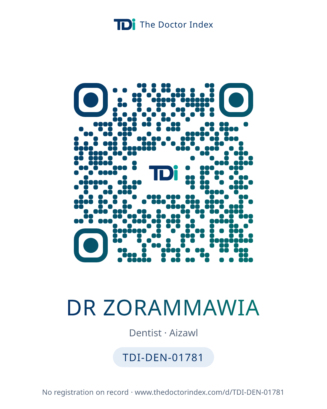 QR card for Dr Zorammawia, TDI-DEN-01781