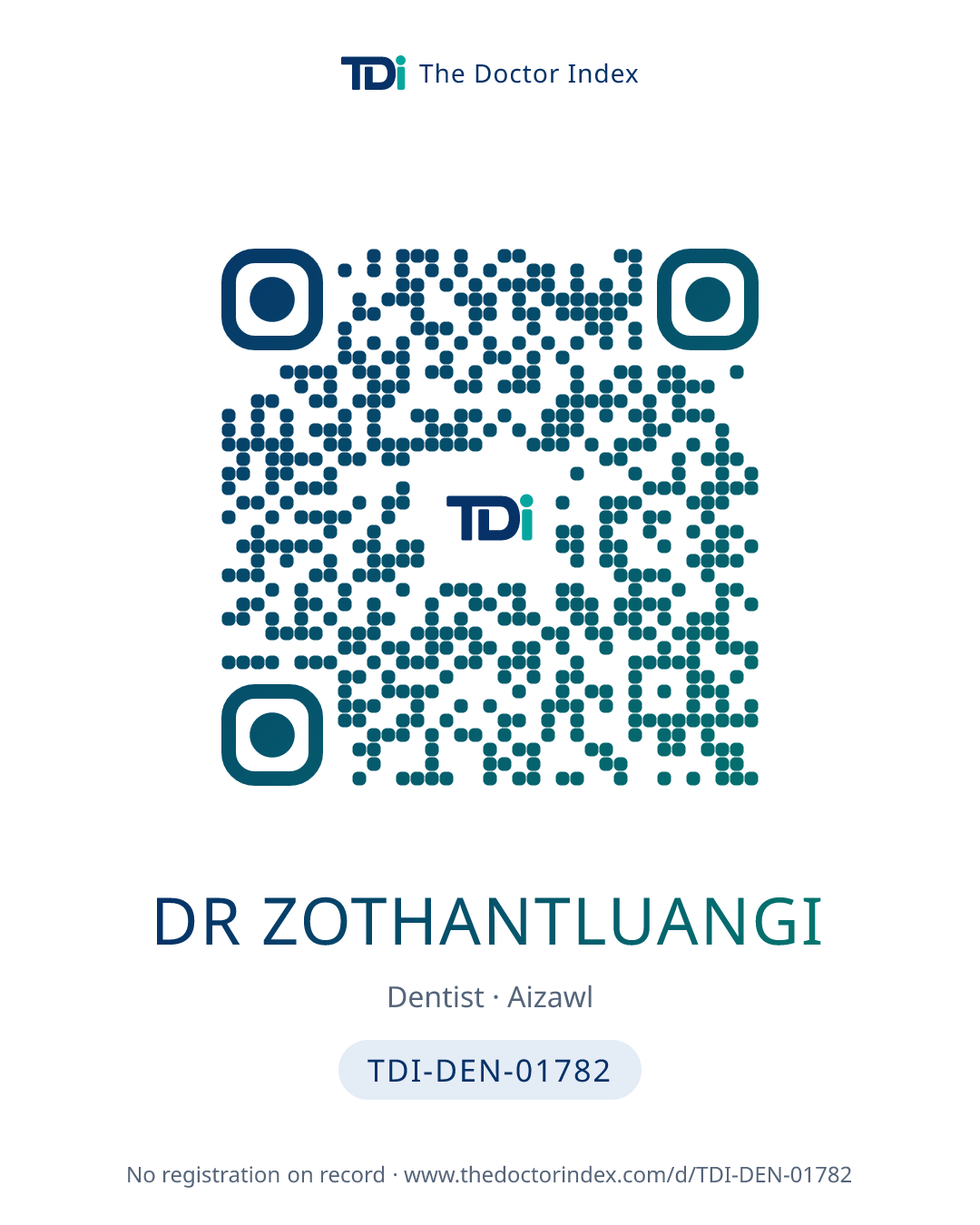 QR card for Dr Zothantluangi, TDI-DEN-01782
