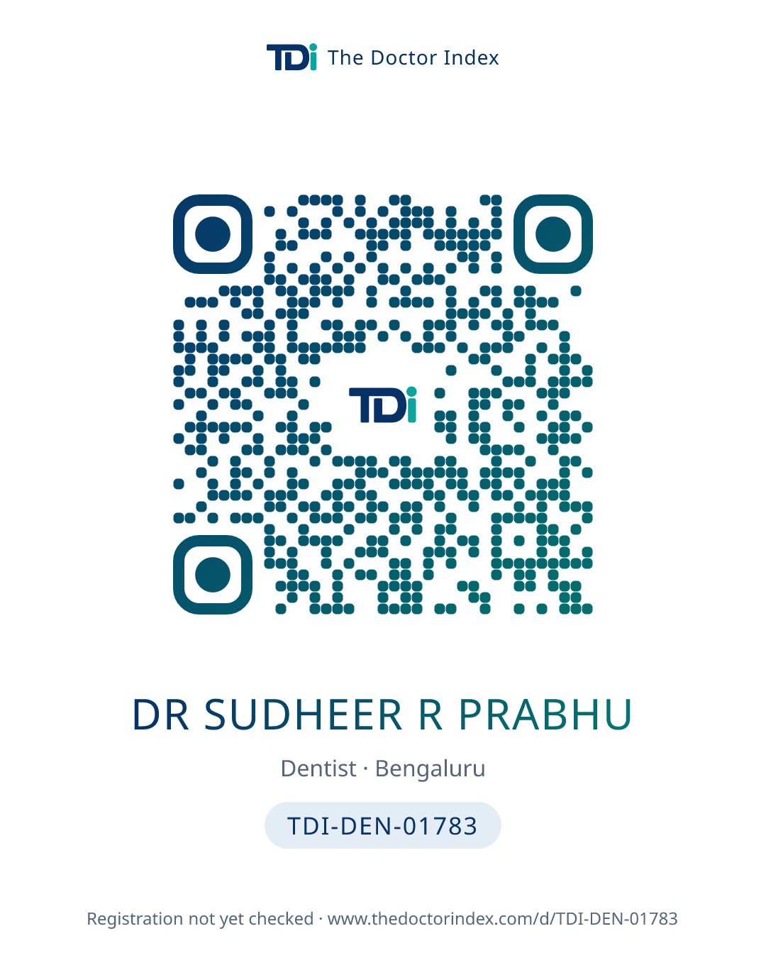 QR card for Dr Sudheer R Prabhu, TDI-DEN-01783