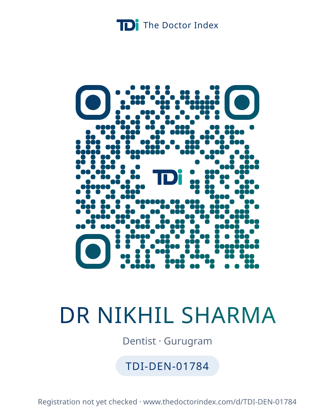 QR card for Dr Nikhil Sharma, TDI-DEN-01784
