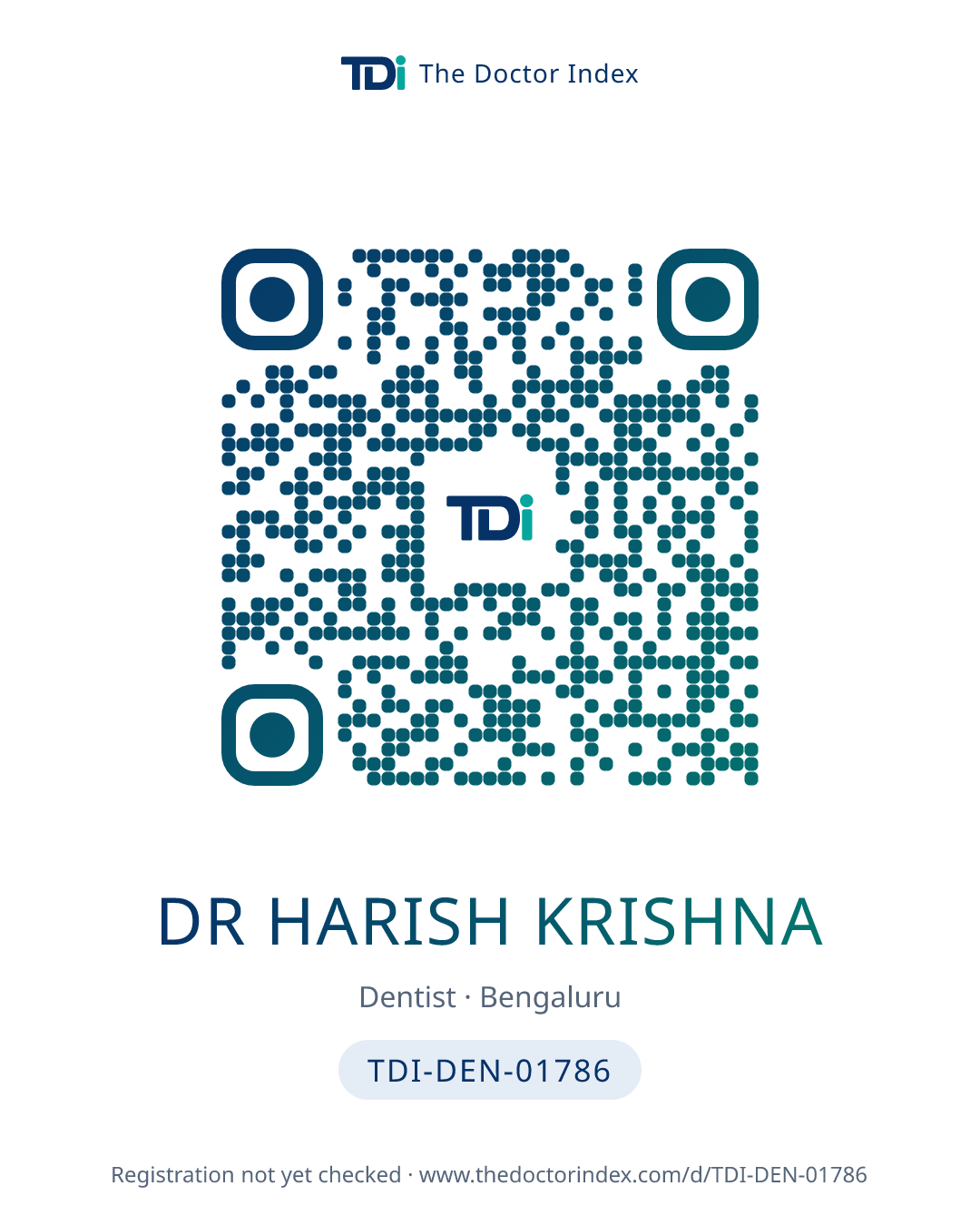 QR card for Dr Harish Krishna, TDI-DEN-01786