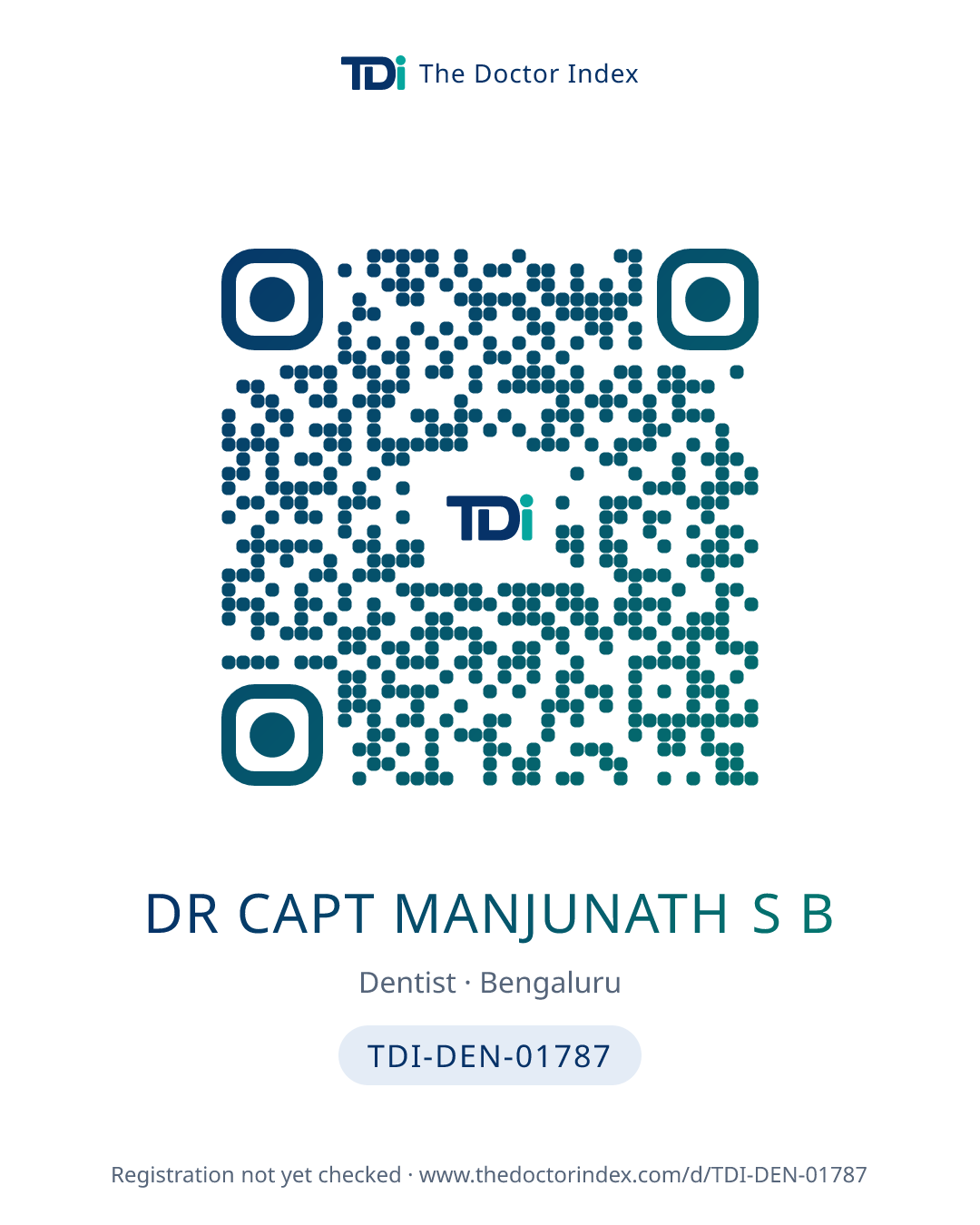 QR card for Dr Capt Manjunath S B, TDI-DEN-01787